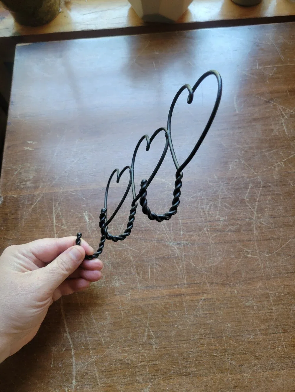 3 Hearts with Twisted Hooks Primative Black Metal Wall Hooks 8”W X 6”H